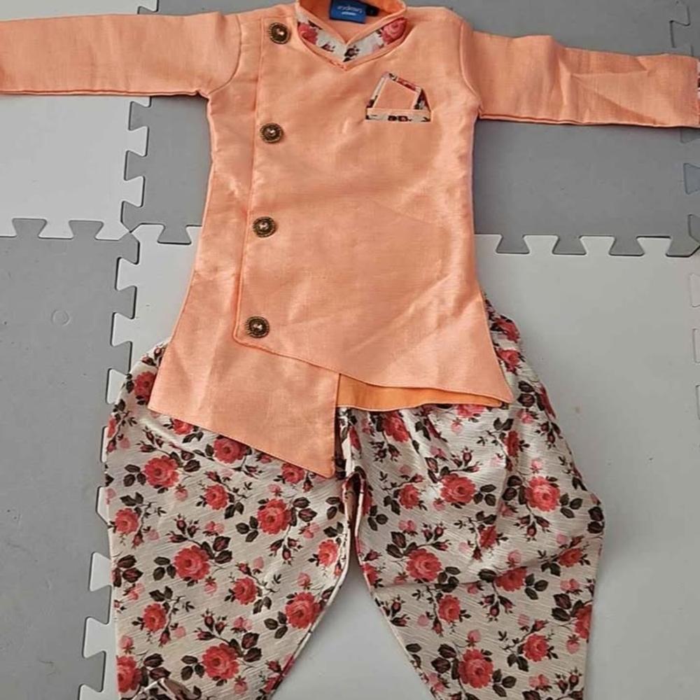 Peach Kurta with Floral Pants For Baby Boy Indian Outfit  1-2 Years Old